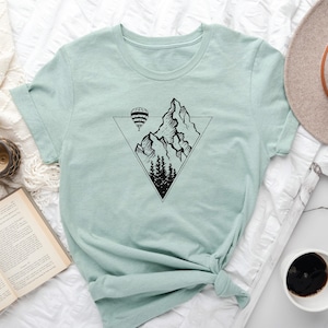 Hot Air Balloon Shirt, Mountain Scenery Shirt, Camp Life Shirt, Camping Lover Shirt, Traveller Shirt, Inverted Triangle Shirt