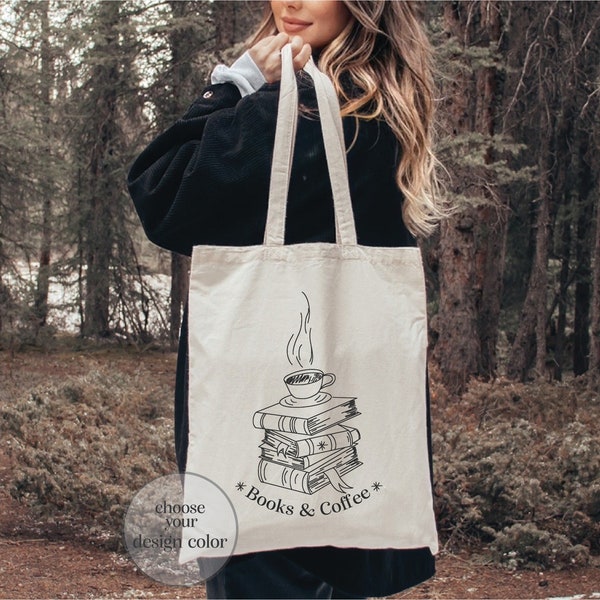 Books & Coffee Tote Bag, Coffee Lover Tote Bag, Book Lover Tote Bag, Teachers Tote Bag, Jumbo Zippered Tote Bag, Large Tote Bag, Canvas Bag