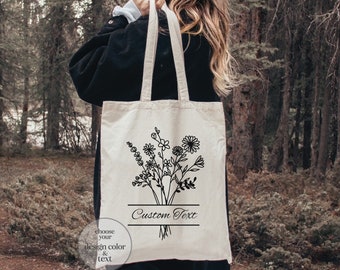 Custom Floral Text Tote Bag: Personalized Jumbo Canvas Zippered Bag