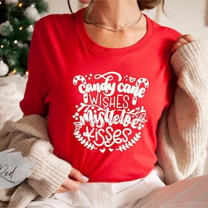 Candy Cane Wishes, Mistletoe Kisses Shirt, Candy Cane Christmas Shirt, Candy Cane Lover Shirt, Christmas Vibes Shirt, Family Xmas Tees