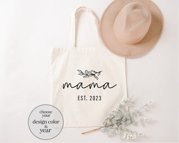 Mama Est Custom Year Tote Bag, Custom Year Mom Tote Bag, New Mom Tote Bag, Mother's Day Gift, Mother's Day Tote Bag, Mom Gift Bag