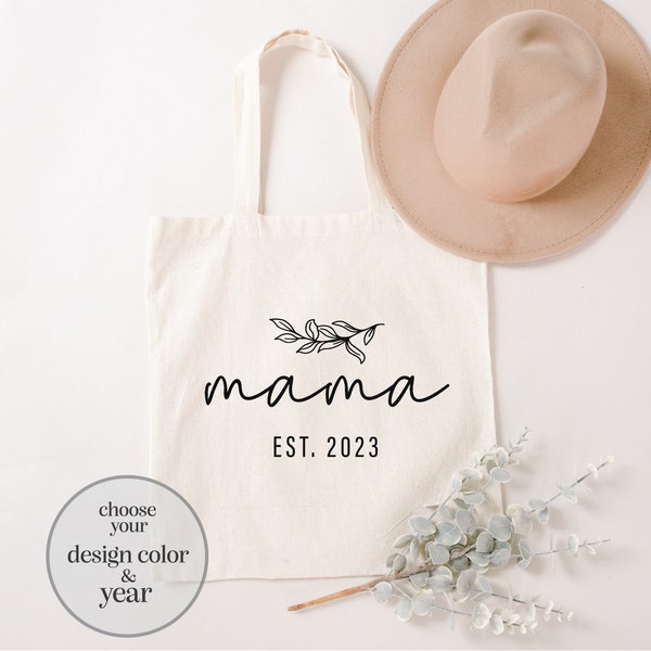 Mama Est Custom Year Tote Bag, Custom Year Mom Tote Bag, New Mom Tote Bag, Mother's Day Gift, Mother's Day Tote Bag, Mom Gift Bag