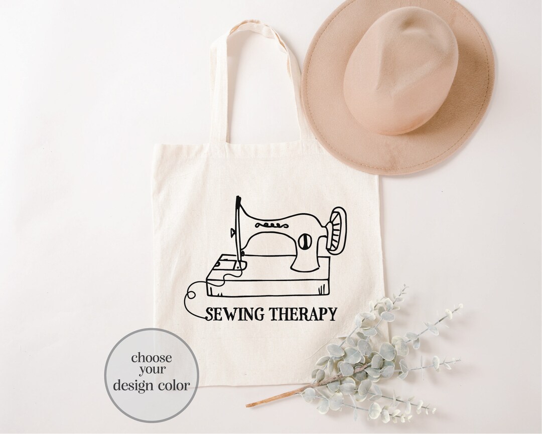 Sewing Therapy Tote Bag, Sewing Machine Tote Bag, Sewer Tote Bag