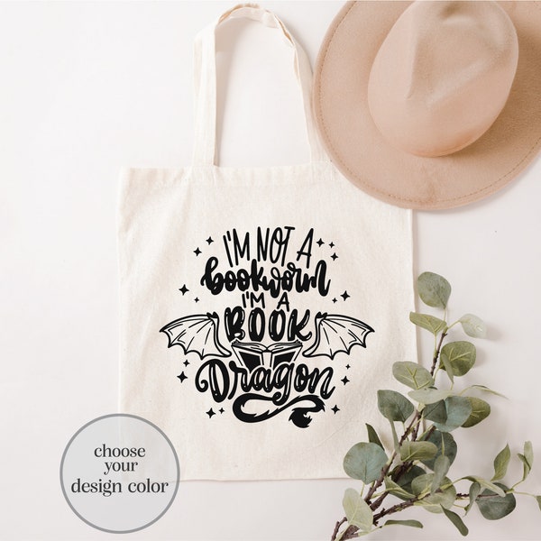 I'm Not A Bookworm I'm A Book Dragon Tote Bag, Book Lover Tote Bag, Book Nerd Tote Bag, Book Lover Gift Bag, Reading Lover Tote Bag