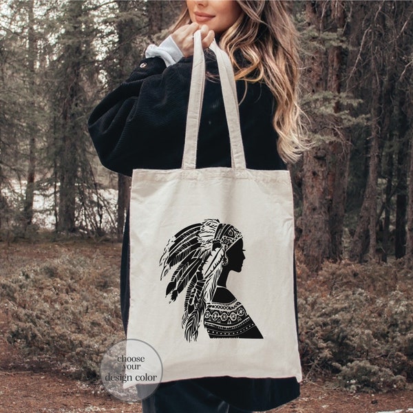 Native American Girl Tote Bag, Indian Girl Tote Bag, Native American Woman Tote Bag, Indian Woman Tote Bag, Eco Friendly Bag