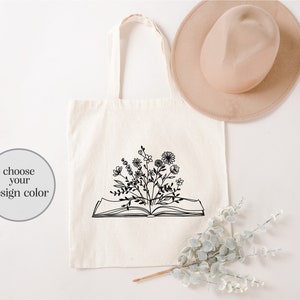 Book Lover Tote Bag, Floral Tote Bag, Teachers Tote Bag, Jumbo Zippered Tote Bag, Large Tote Bag, Canvas Bag, Bookworm Gift, Teacher Gift. image 1