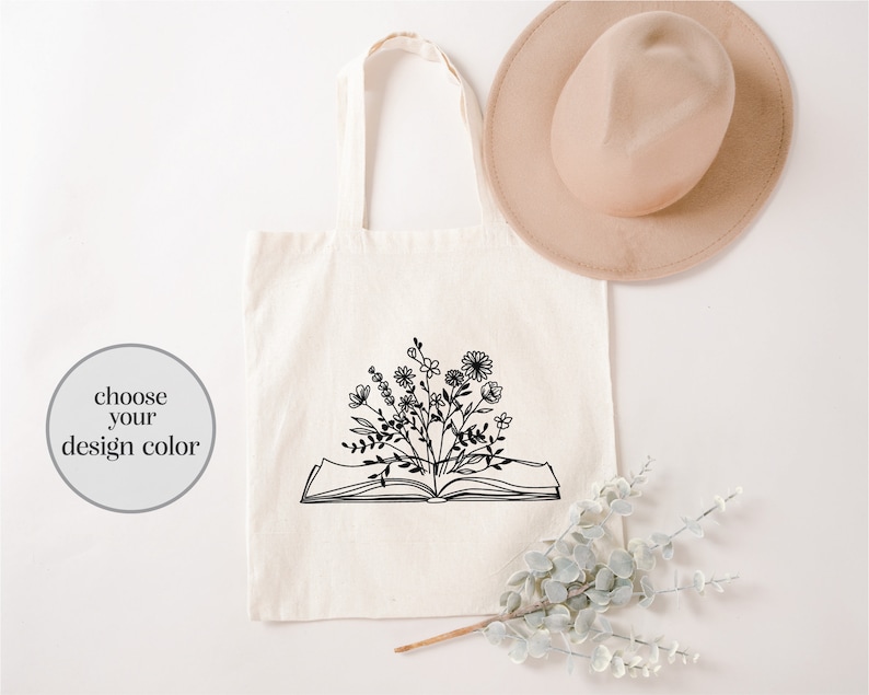 Book Lover Tote Bag, Floral Tote Bag, Teachers Tote Bag, Jumbo Zippered Tote Bag, Large Tote Bag, Canvas Bag, Bookworm Gift, Teacher Gift. image 1