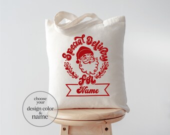Custom Name Christmas Tote Bag: Santa's Special Delivery