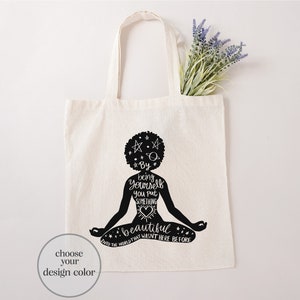 Black Woman Tote Bag, Meditation Tote Bag, Yoga Tote Bag, Balck Girl Magic Tote Bag, Afro Woman Tote bag, Beautiful Black Girl Tote Bag