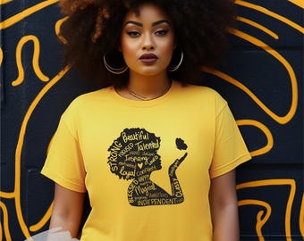 Afro Woman Praying T-Shirt: Black Girl Magic, Afrocentric Design