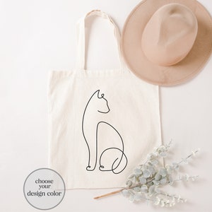 Cat Line Art Tote Bag, Cat Silhouette Tote Bag, Cat Drawing Tote Bag, Cat Lover Tote Bag, Cat Mom Tote Bag, Cat Owner Tote Bag, Animal Lover