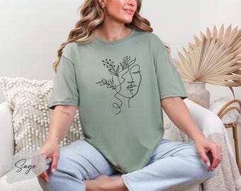 Floral Woman Face Line Art Shirt: Abstract Plant Mom Tee
