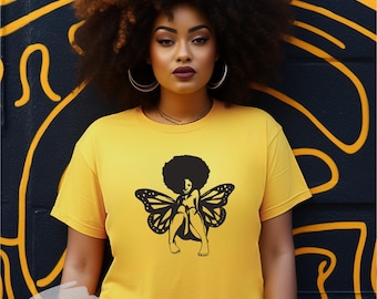 Butterfly Black Girl T-Shirt: Afro Angel Queen Magic