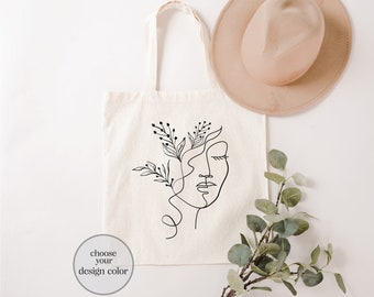 Floral Woman Face Line Art Tote Bag, Woman Silhouette Tote Bag, Abstract Drawing Tote Bag, Beautiful Woman Tote Bag, Face Drawing Tote Bag