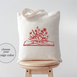 Book Lover Tote Bag, Floral Tote Bag, Teachers Tote Bag, Jumbo Zippered Tote Bag, Large Tote Bag, Canvas Bag, Bookworm Gift, Teacher Gift. image 4