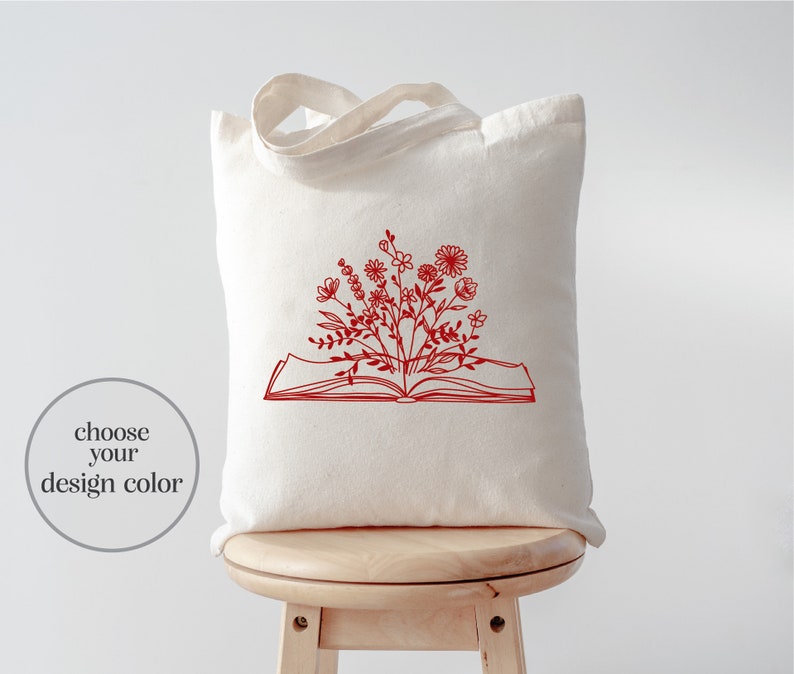 Book Lover Tote Bag, Floral Tote Bag, Teachers Tote Bag, Jumbo Zippered Tote Bag, Large Tote Bag, Canvas Bag, Bookworm Gift, Teacher Gift. image 4