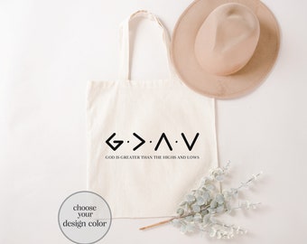 God Is Greater Canvas Tote Bag - Christian Gift
