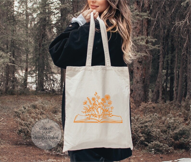 Book Lover Tote Bag, Floral Tote Bag, Teachers Tote Bag, Jumbo Zippered Tote Bag, Large Tote Bag, Canvas Bag, Bookworm Gift, Teacher Gift. image 3