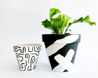 Hand Painted Minimalist Plant Pot Set / indoor plant pot / hand-painted plant pots / handmade plant pot / succulent pots / boho pots
