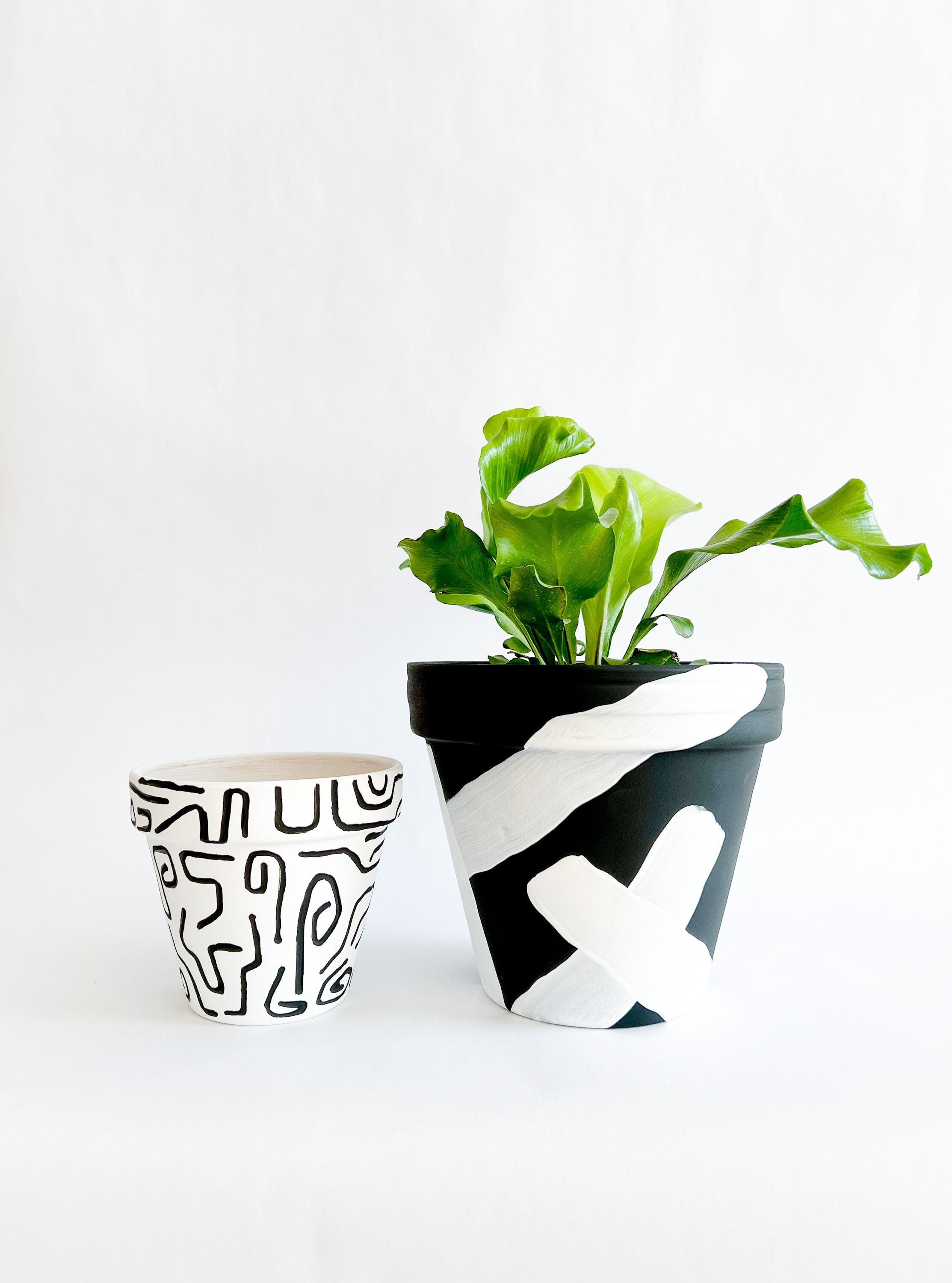 Hand Painted Minimalist Plant Pot Set / Indoor Plant Pot / - Etsy
