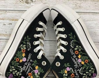 Custom Wedding Converse High Tops, Bridal Flowers Embroidered Shoes, Wedding Flowers Embroidered Sneakers, Personalized Gifts for Girlfriend