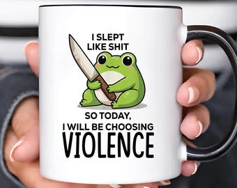 Taza de rana "Dormí fatal", Taza de café divertida "Elegir la violencia", Taza con meme de rana enfadada, Regalo sarcástico para la mañana, Taza con humor para cansados