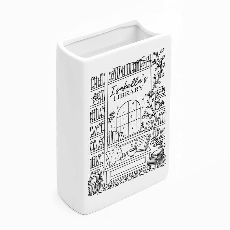 Isabella’s Library Book Vase, Cozy Reading Nook Book Vase, Personalized ...