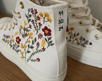 Custom Wedding Converse for Bride, Graden Flower Embroidered Shoes for Bridal, Wedding Bridal Sneaker Personalized, Wedding Gifts