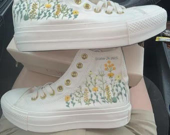 Custom Embroidered Floral Converse Sneakers: Bridal Wedding Shoes