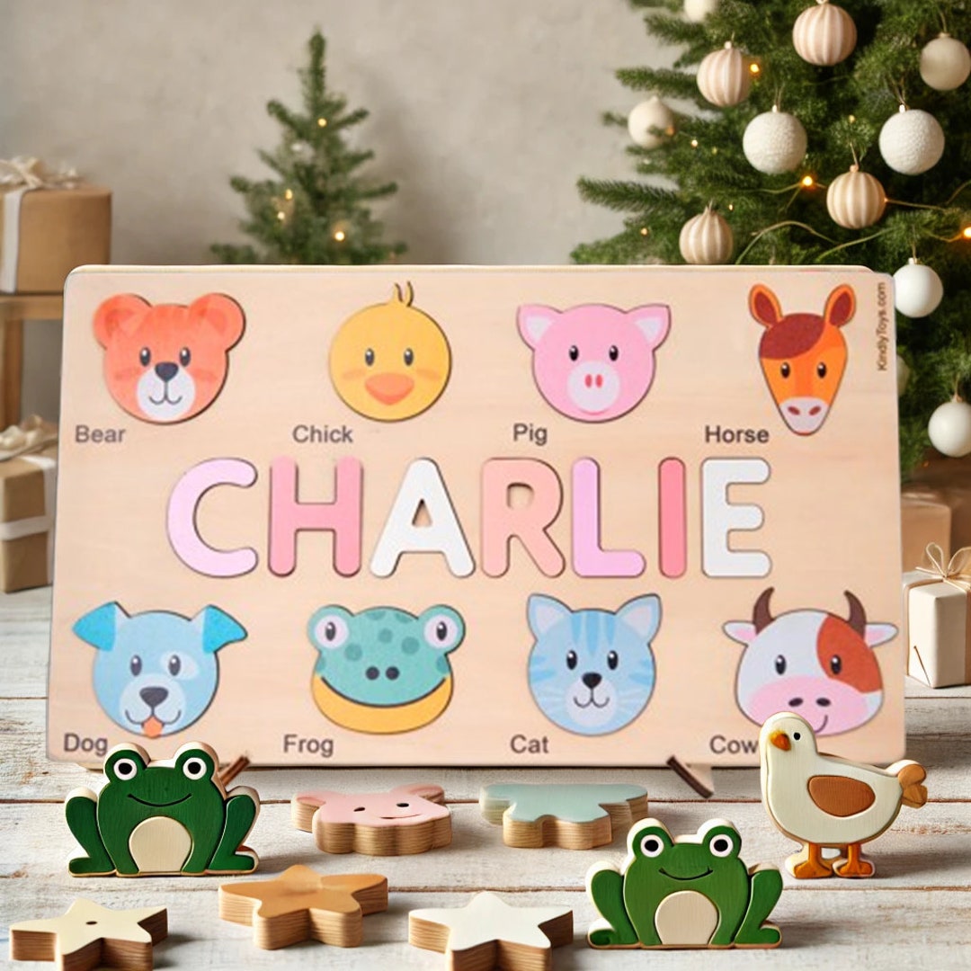 Personalized Handmade Baby Name Puzzle With Animals, Baby Girl Gift