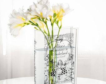 Alice's Adventures in Wonderland Acrylic Book Vase, Literary Flower Vase, Book Lover Gift, Alice in Wonderland Decor, Bookish Home Decor