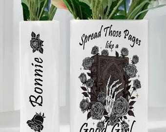 Spread Those Pages Like a Good Girl Book Vase, Gothic Floral Skeleton Decor, Dark Academia Vase, Spooky Book Lover Gift