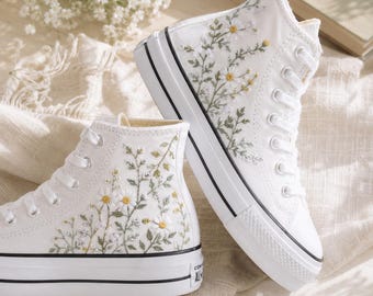 Custom Embroidered Wedding Shoes, Wildflowers Embroidered Converse, Bridal Flowers Embroidered Sneakers, Personalized Bridal Sneakers Gift