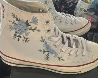 Custom Embroidered Floral Converse Sneakers, Embroidered Bridal Wedding Shoes