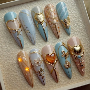 Slay Baddie Press On Nails | 3D Aurora Stiletto Fake Nails | Gothic Y2K Nail Art | Long Reusable Trendy Nails | Handmade Statement Nails