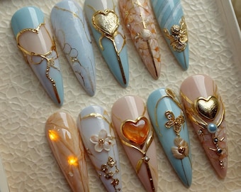 Presse-ongles Slay Baddie | Faux ongles 3D Aurora Stiletto | Nail Art gothique de l'an 2000 | Ongles longs réutilisables tendance | Ongles tendance faits main