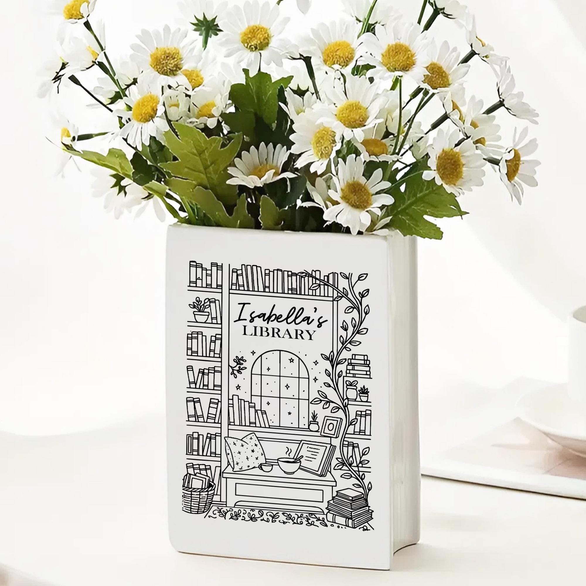 Isabella’s Library Book Vase, Cozy Reading Nook Book Vase, Personalized ...
