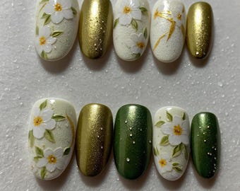 Ongles pressés sirène 3D - Ongles fleuris Ocean Pearl - Ongles en gel faits main avec breloques étoiles de mer et coquillages - Art d'ongles de plage d'été