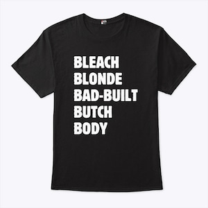 T-shirt con corpo da butch mal costruito biondo candeggina
