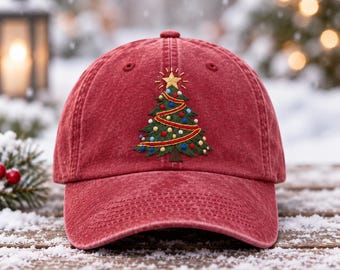 Christmas Tree Embroidered Hat, Colorful Christmas Lights Dad Cap, Festive Holiday Baseball Cap,Vintage Xmas Tree Hat,Christmas Gift for Her
