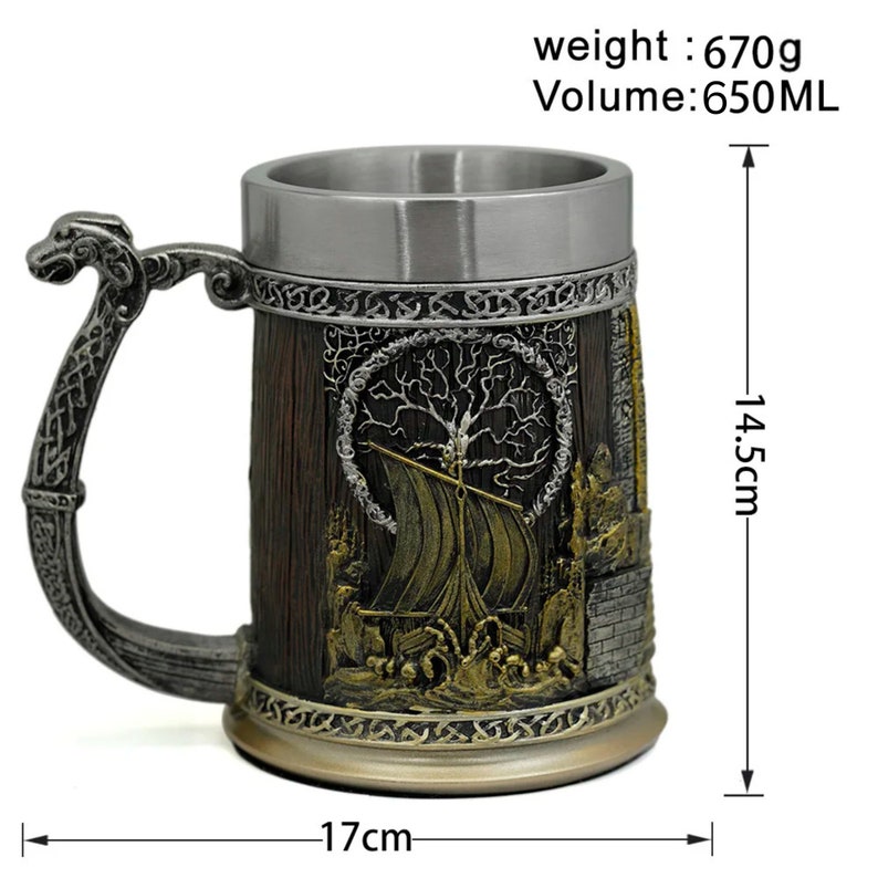 Viking Valhalla Ship Drinking Beer Coffee Mug 22 Oz, Viking Tankard Tree Yggdrasil, Valhalla Calling mug, Gift for Dad