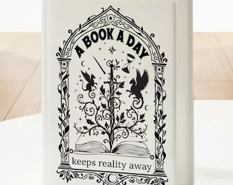 A Book a Day Book Vase, Gothic Fantasy Reader Decor, Sword & Dragon Book Lover Vase, Dark Academia Floral Vase, Reading Nook Gift