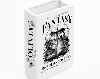 Custom Book Vase, Fantasy Readers Society Book Vase, Dragons Wizards Mythical Journey Gift for Book Lovers
