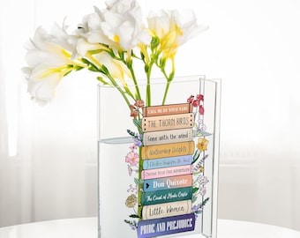 Personalized Eco-Friendly Acrylic Book Vase, Customizable with Your Favorite Book Titles, Unique Home Decor for Book Lovers
