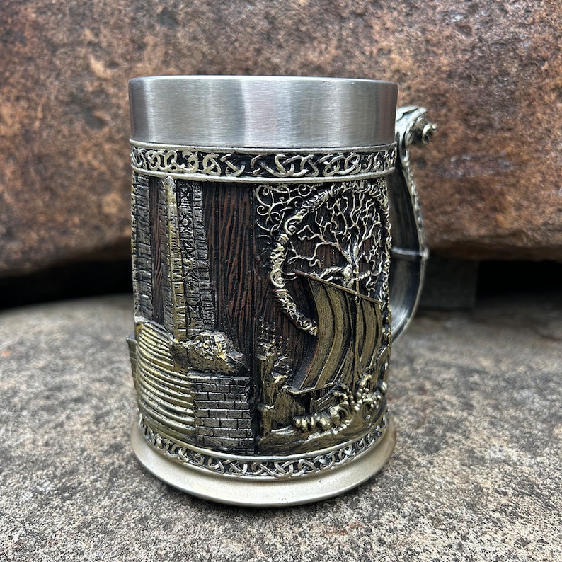 Viking Valhalla Ship Drinking Beer Coffee Mug 22 Oz, Viking Tankard Tree Yggdrasil, Valhalla Calling mug, Gift for Dad