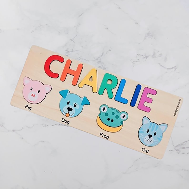 Personalized Handmade Baby Name Puzzle With Animals, Baby Girl Gift