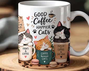 Cozy Cat Coffee Mug, Funny Cat Lover Ceramic Cup, Whimsical Feline Coffee Mug, Cute Kitty Gift, Cat Mom Gift for Her