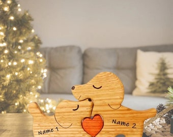 Wooden Dog Family Puzzle, Wooden Name Puzzle, Dog Mom, Animal Family Gift, Animal Figures, Dog Toys, Anniversary Gift, Christmas Gift