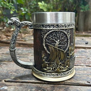 Viking Valhalla Ship Drinking Beer Coffee Mug 22 Oz, Viking Tankard Life Tree Yggdrasil, Valhalla Calling mug, Father's Day Gift for Dad