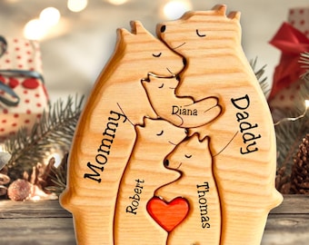 Casse-tête de famille en bois avec ours, cadeaux de famille, jouets en bois pour famille d'animaux, anniversaire de mariage, décoration d'intérieur, arbre, cadeau de Noël